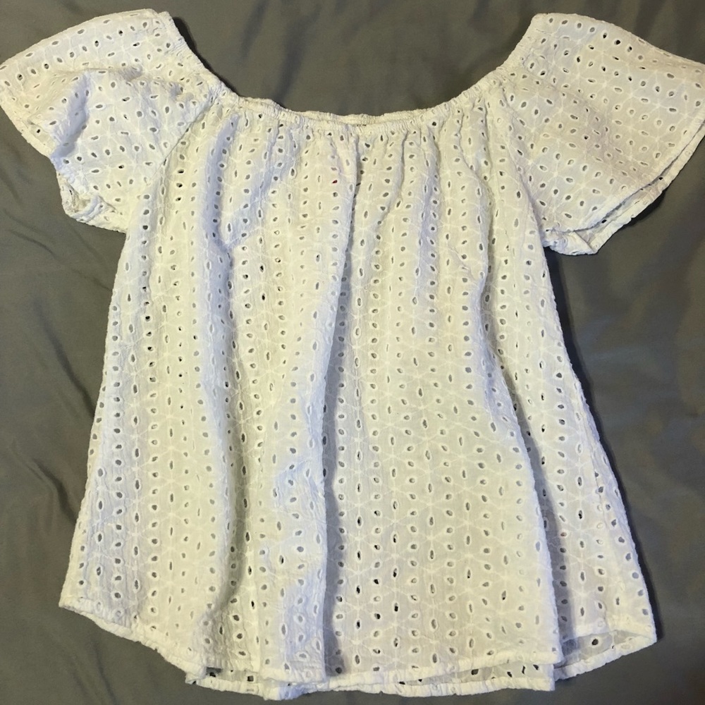 Eyelet off the shoulder shirt